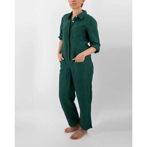 Sunday Morning Isabelle Linen Jumpsuit in Botanical Green